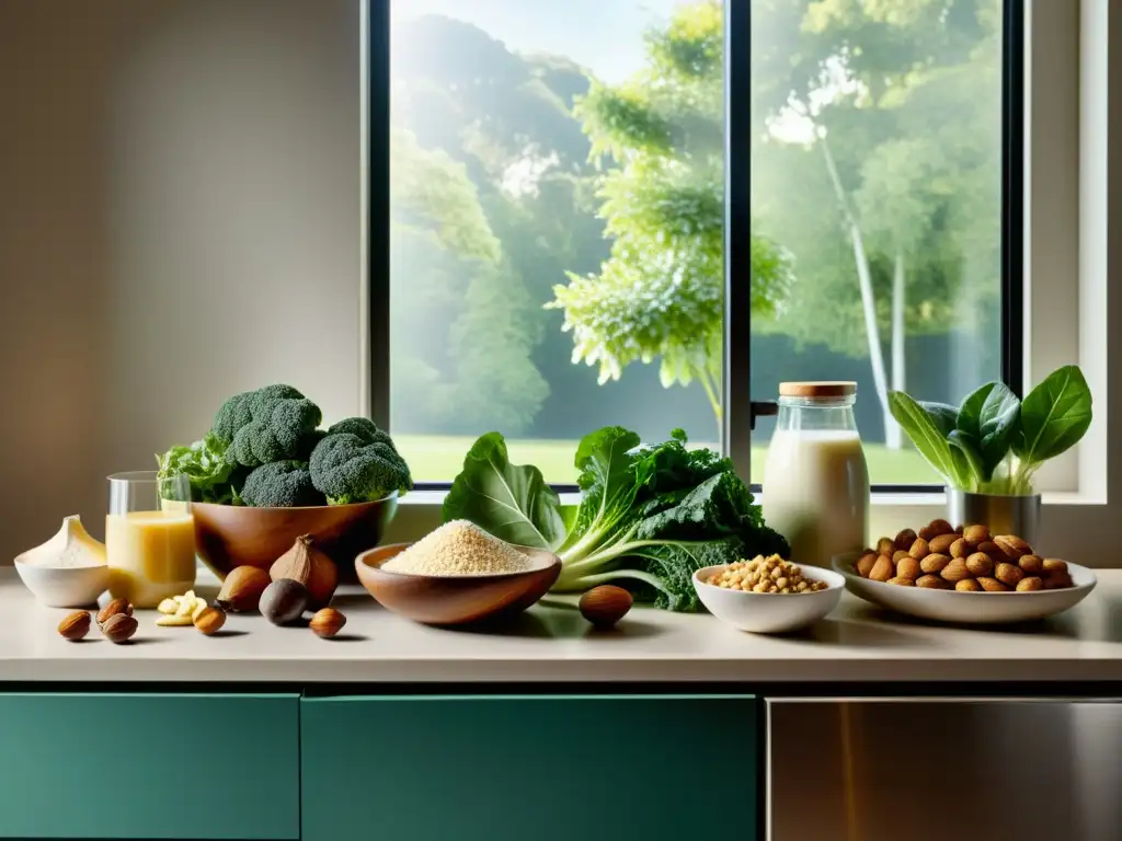 Fuentes de Calcio: Vibrante Composición en Cocina Moderna Variedad de fuentes naturales de calcio en cocina moderna