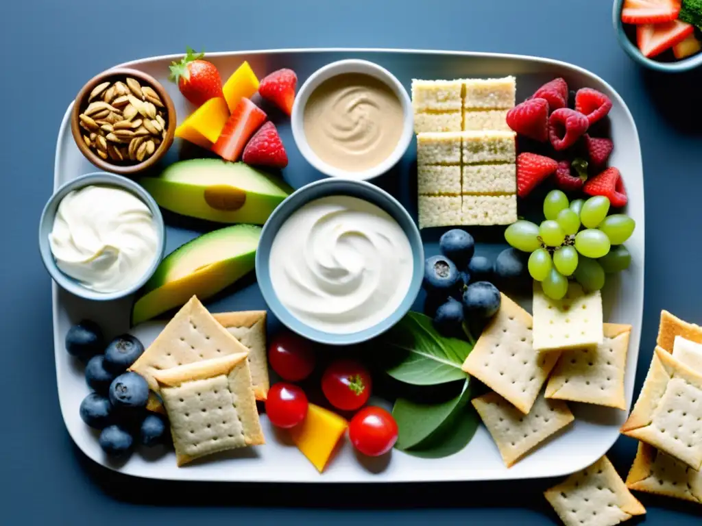 Snacks Energéticos y Nutritivos para Deportistas Una variedad de snacks estratégicos para nutrición deportiva, perfectamente organizados en un entorno luminoso y moderno