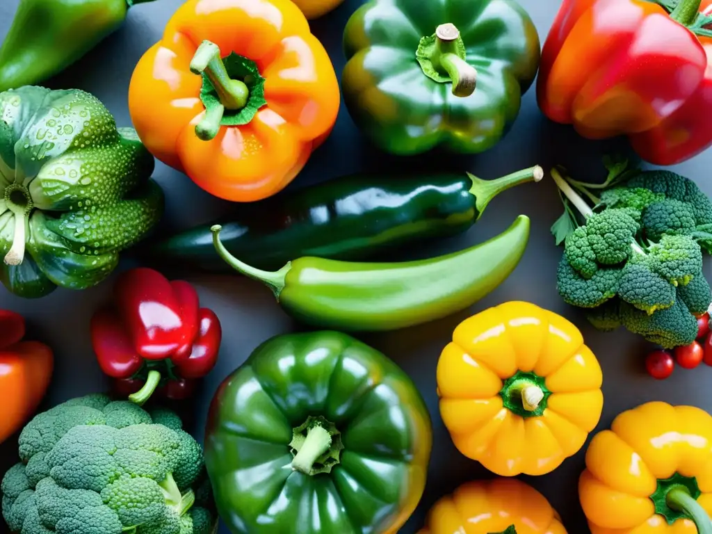 Deliciosos colores y texturas de frutas y verduras frescas Una variedad vibrante de frutas y verduras frescas, con colores y texturas llamativas