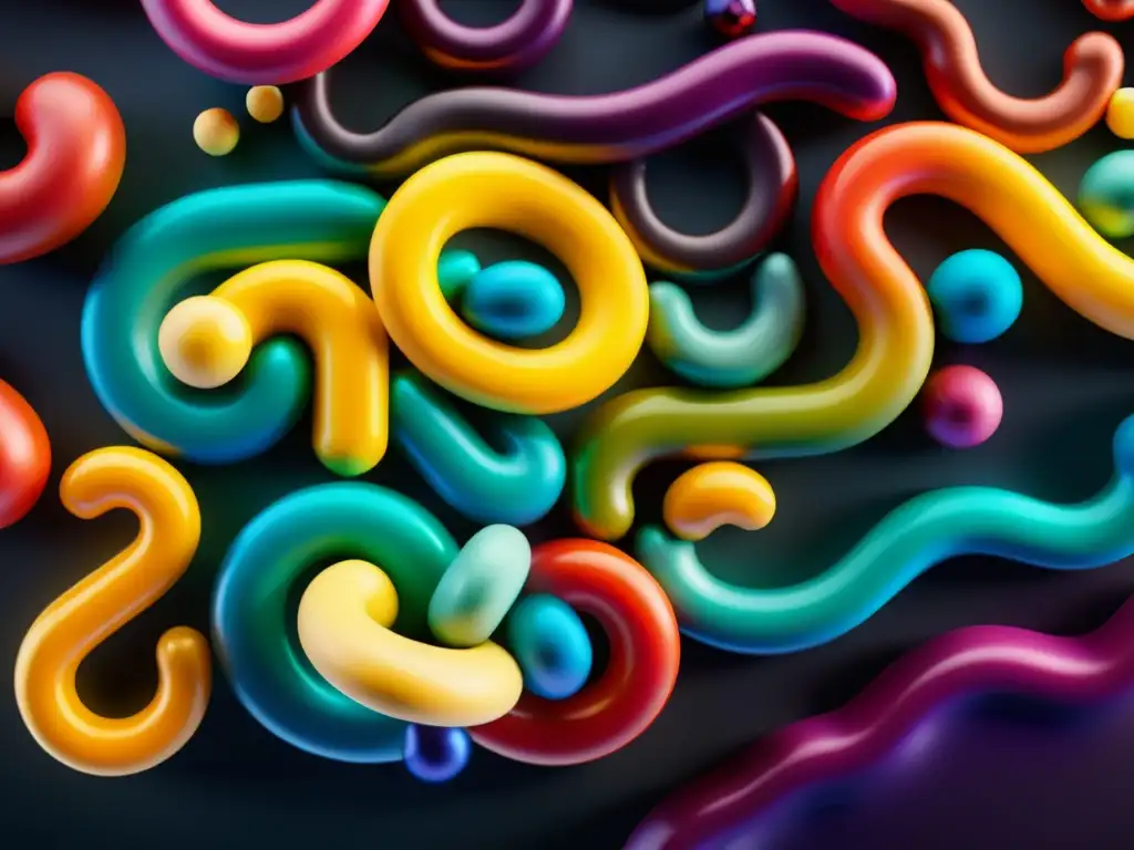 Enzimas Digestivas: Estructuras Coloridas en Movimiento Un vibrante collage de enzimas digestivas en acción, representando su papel en la descomposición de nutrientes