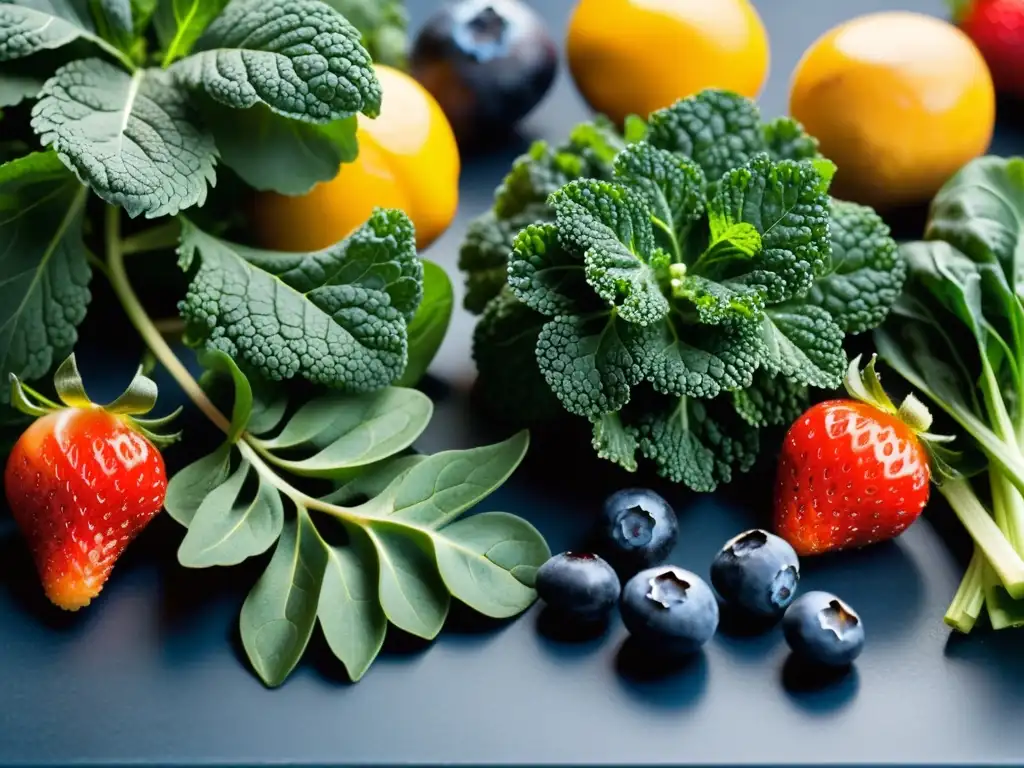 Alimentos Antiinflamatorios: Arreglo Vibrante en Cocina Moderna Vibrante variedad de alimentos antiinflamatorios para recuperación post-entrenamiento en moderna cocina